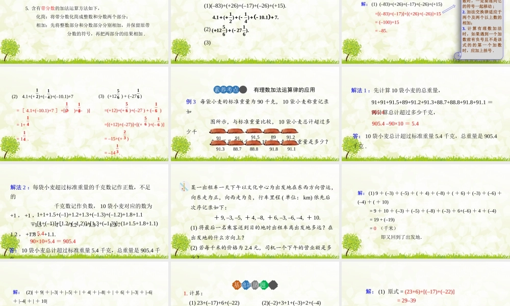 24版人教七年级数学上册基本母题精讲精练2.1.1  有理数的加法  第2课时 课件