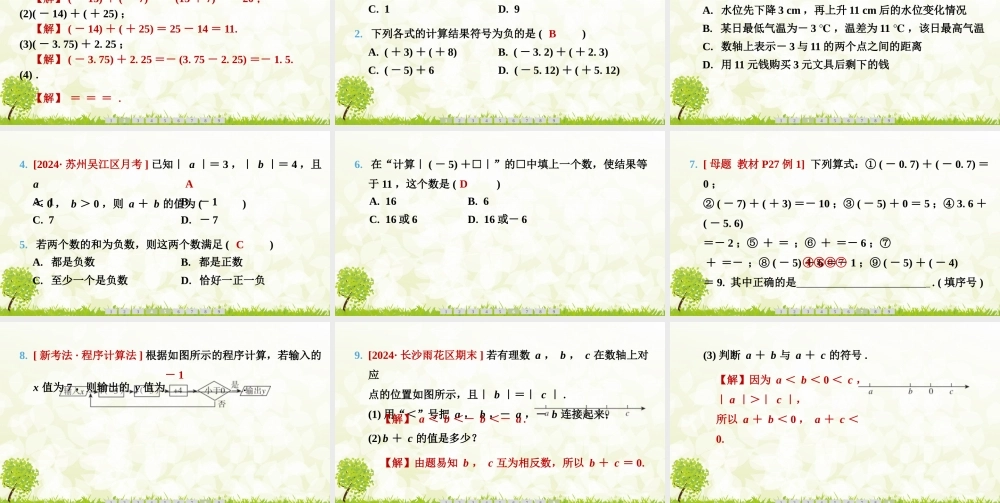 24版人教七年级数学上册基本母题精讲精练2.1.1　有理数的加法　第1课时 有理数的加法法则 课件