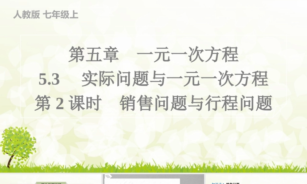 24版人教七年级数学上册基本母题精讲精练5.3　第2课时　销售问题与行程问题 课件