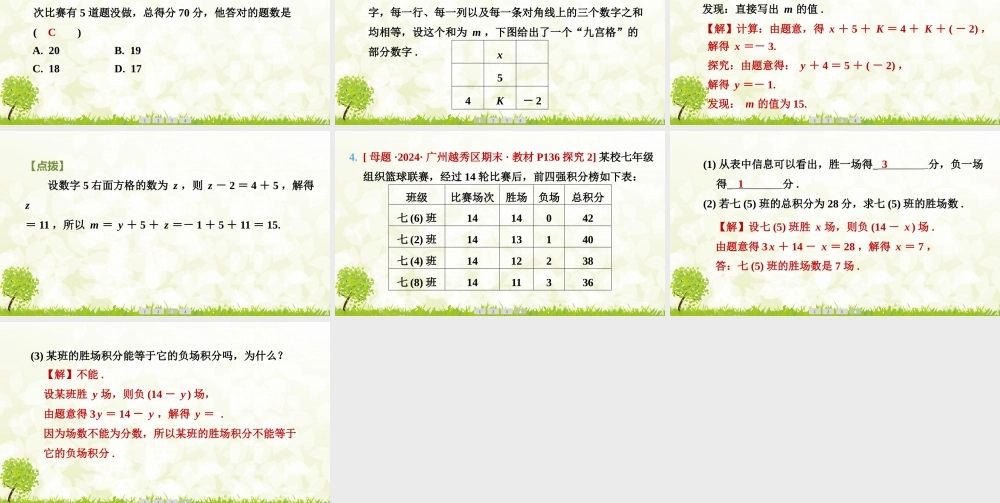 24版人教七年级数学上册基本母题精讲精练5.3　第3课时　积分问题与数字问题 课件