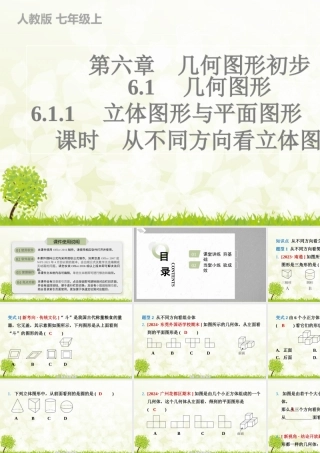 24版人教七年级数学上册基本母题精讲精练6.1.1　立体图形与平面图形　第2课时　从不同方向看立体图形 课件