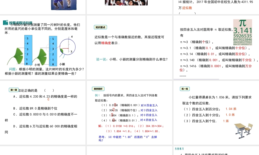 （2025秋季）新人教版七年级数学上册1.5.3 近似数 课件