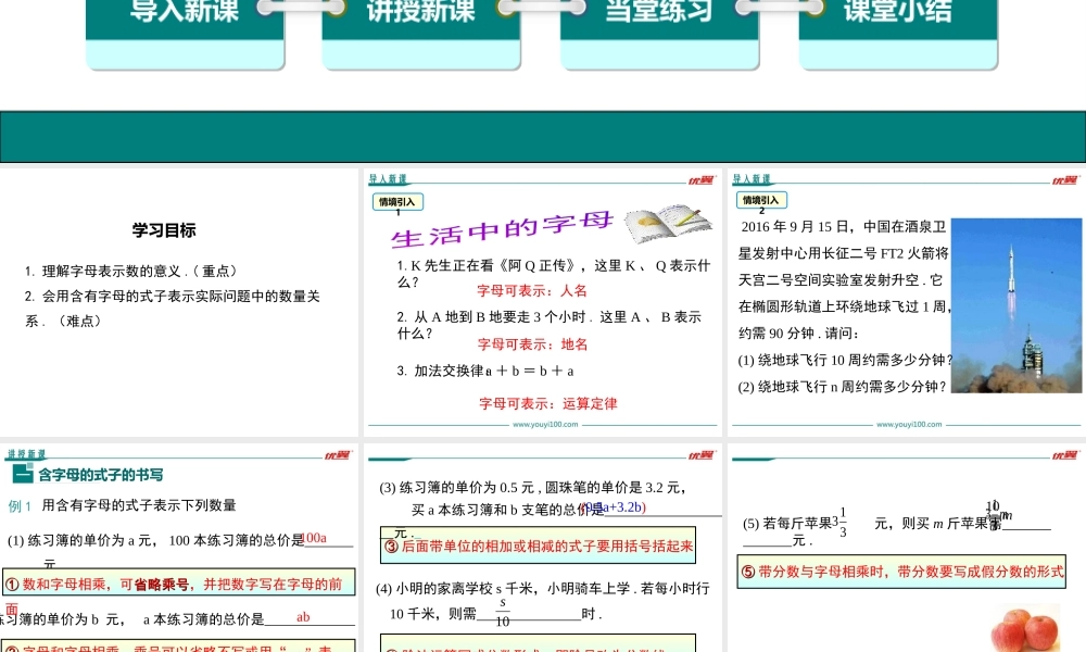 （2025秋季）新人教版七年级数学上册2.1 第1课时 用字母表示数 课件