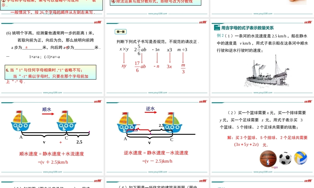 （2025秋季）新人教版七年级数学上册2.1 第1课时 用字母表示数 课件