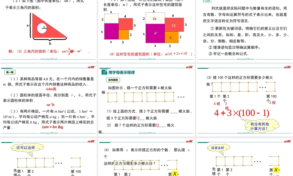 （2025秋季）新人教版七年级数学上册2.1 第1课时 用字母表示数 课件