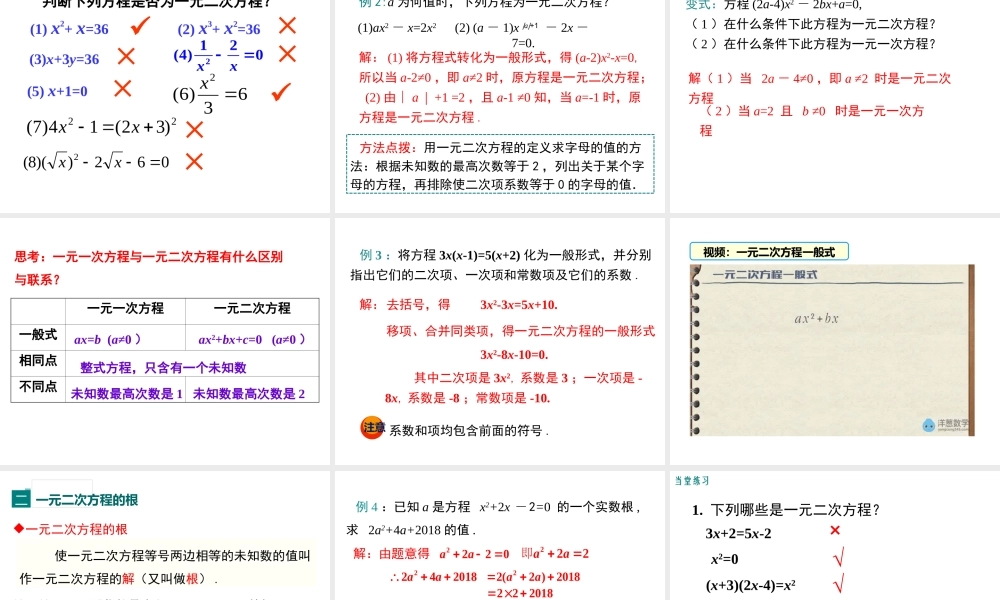 【2025年秋】九年级数学上册21.1 一元二次方程 课件