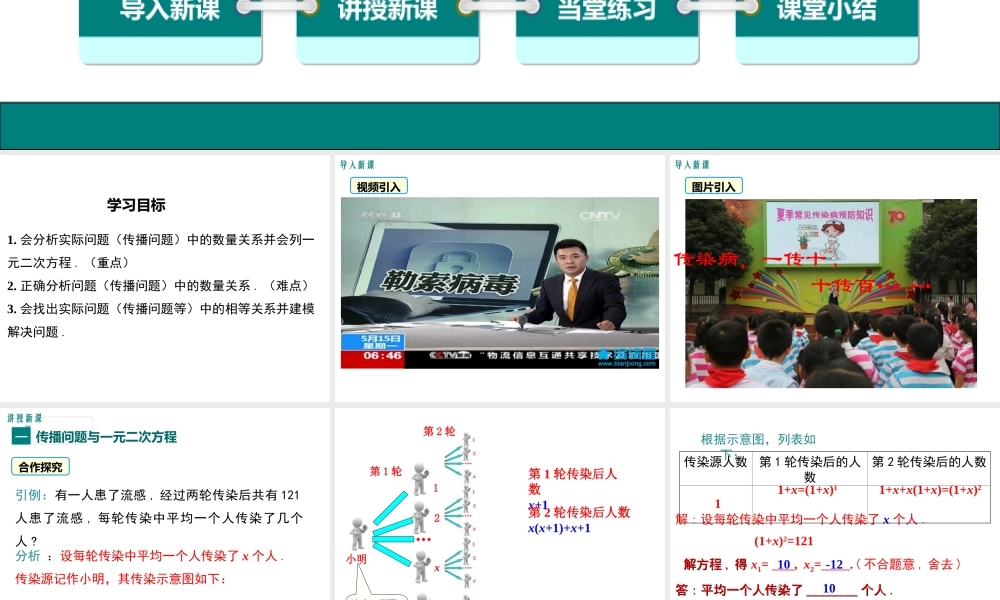 【2025年秋】九年级数学上册21.3 第1课时 传播问题与一元二次方程 课件