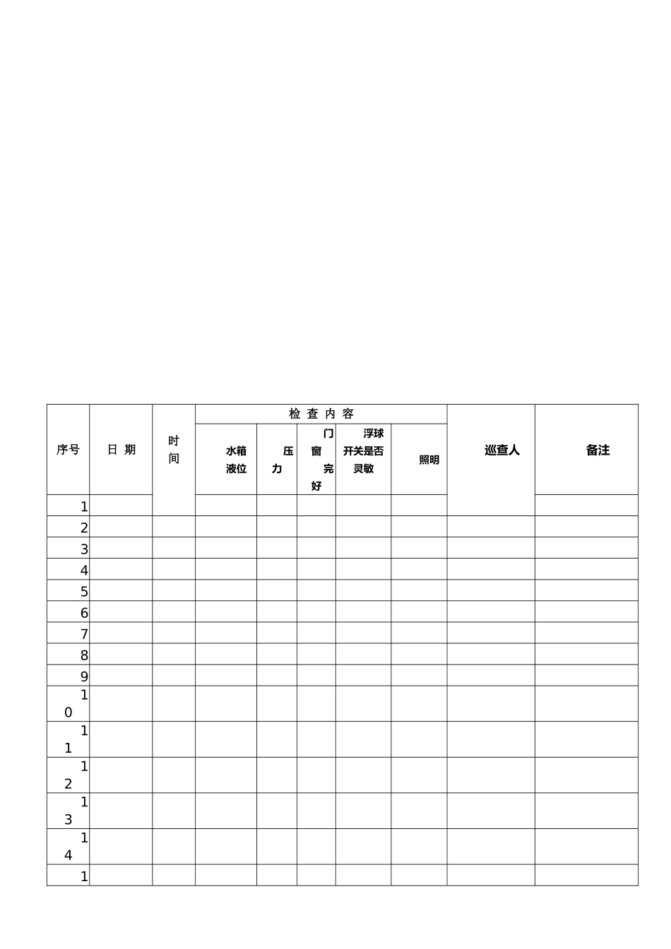 07消防水箱间巡视记录表_第1页