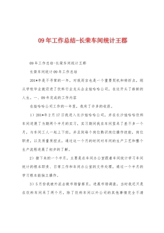 09年工作总结长荣车间统计王郡