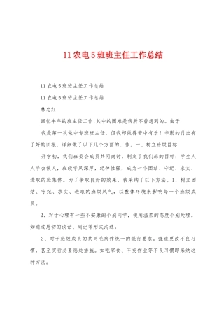 11农电5班班主任工作总结