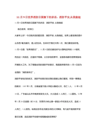 11月9日世界消防日国旗下的讲话：消防安全-从我做起