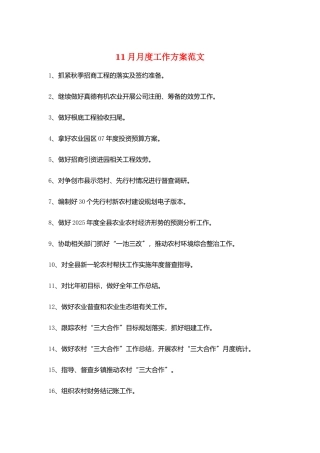 11月月度工作计划范文