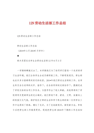 12N劳动生活部工作总结