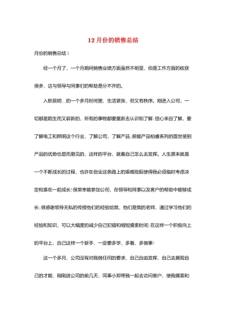 12月份的销售总结