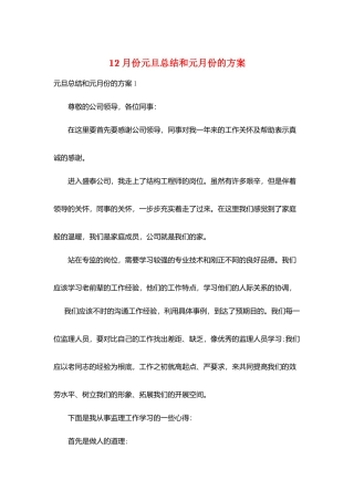 12月份元旦总结和元月份的计划