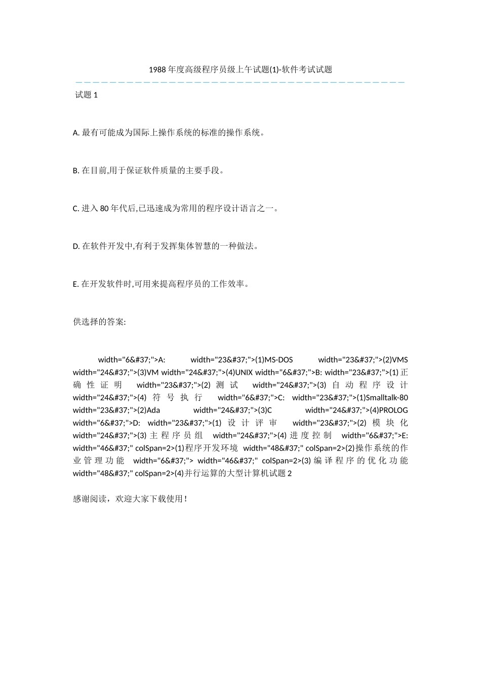 1988年度高级程序员级上午试题-软件考试试题_第1页