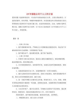 19年保险公司个人工作计划