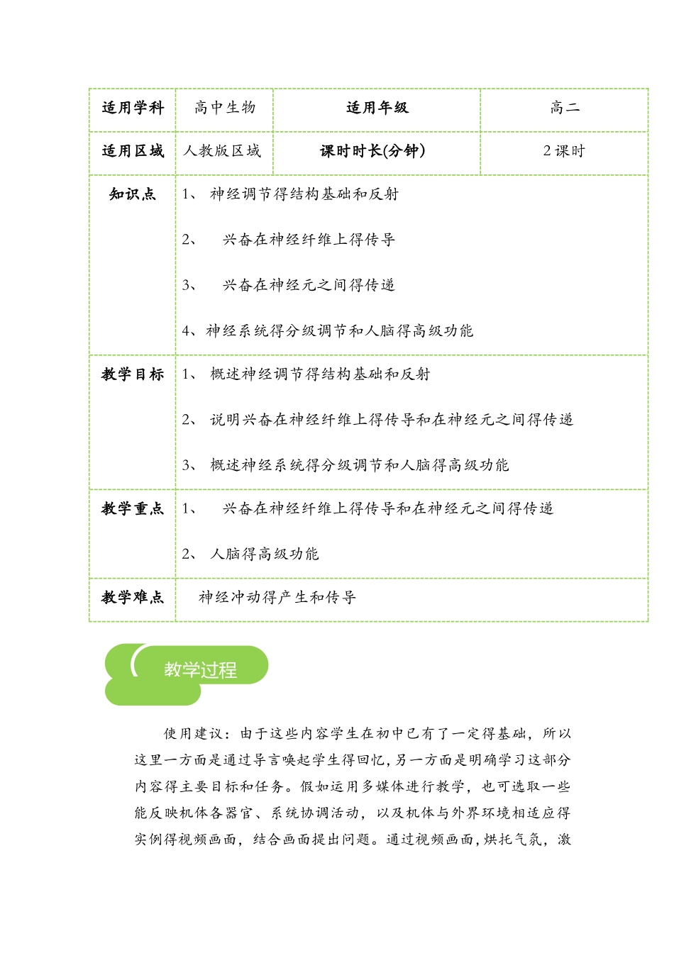 2.1通过神经系统的调节  教案_第1页