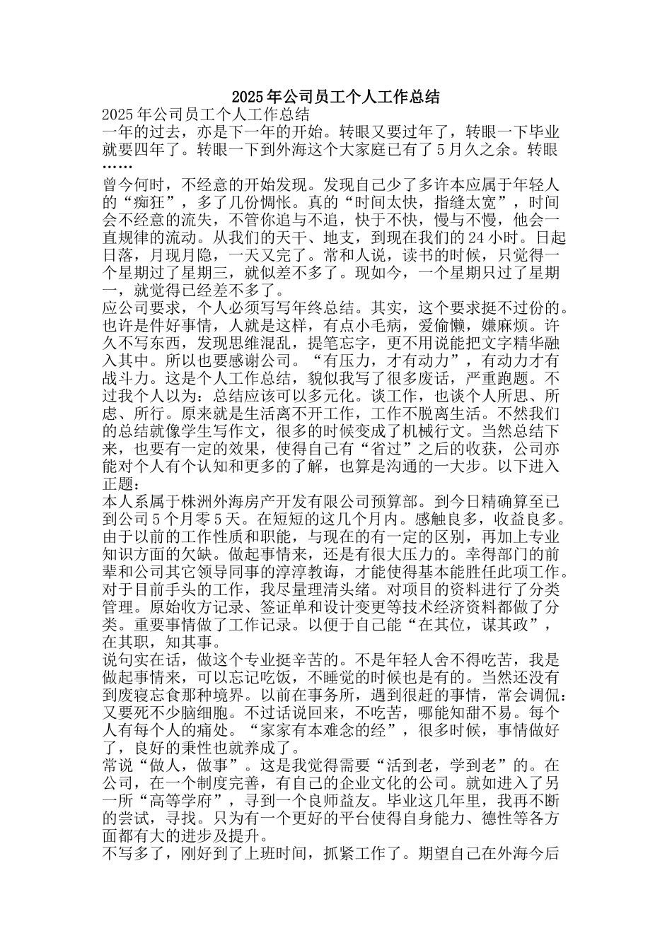 2010年公司员工个人工作总结_第1页