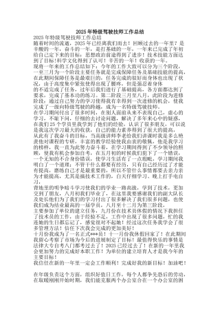 2010年特级驾驶技师工作总结