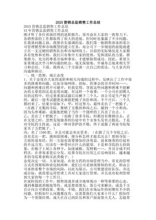 2010营销总监销售工作总结-精品范文资料