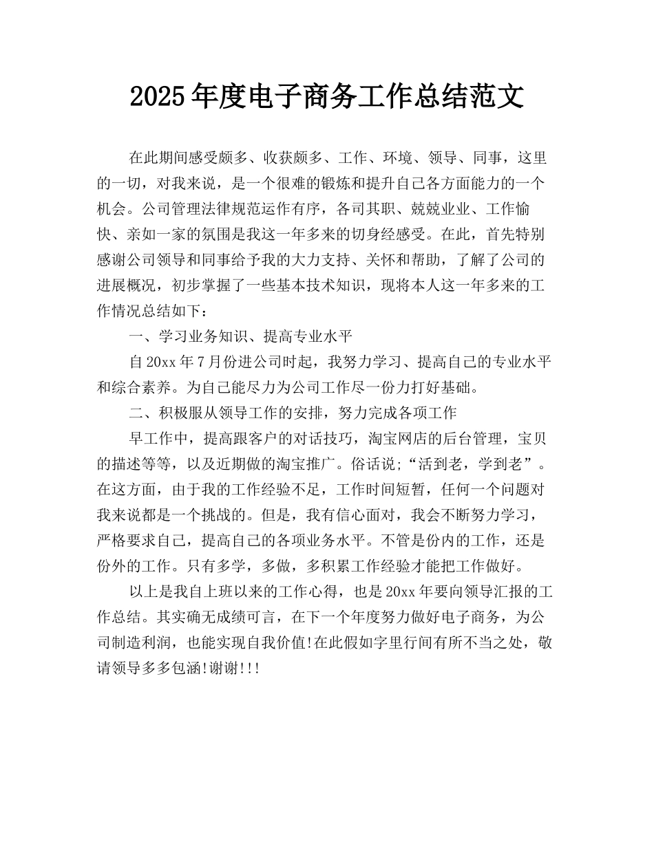 2019年度电子商务工作总结范文_第1页