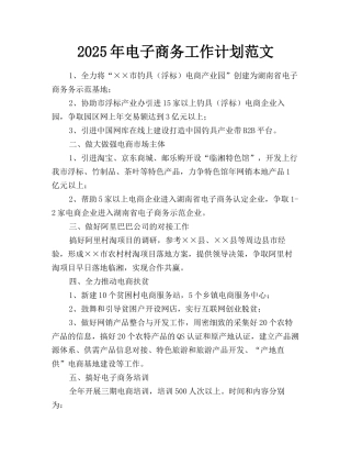 2019年电子商务工作计划范文