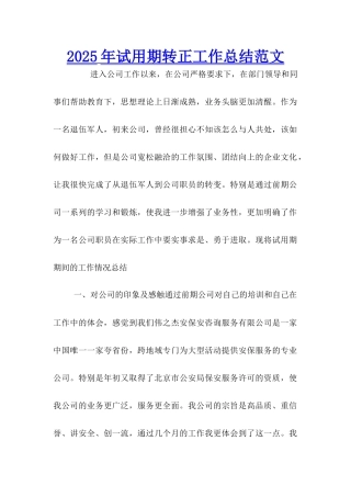 2022年试用期转正工作总结范文