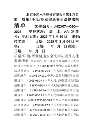 2025-07质量环境职业健康安全法律法规清单--王改