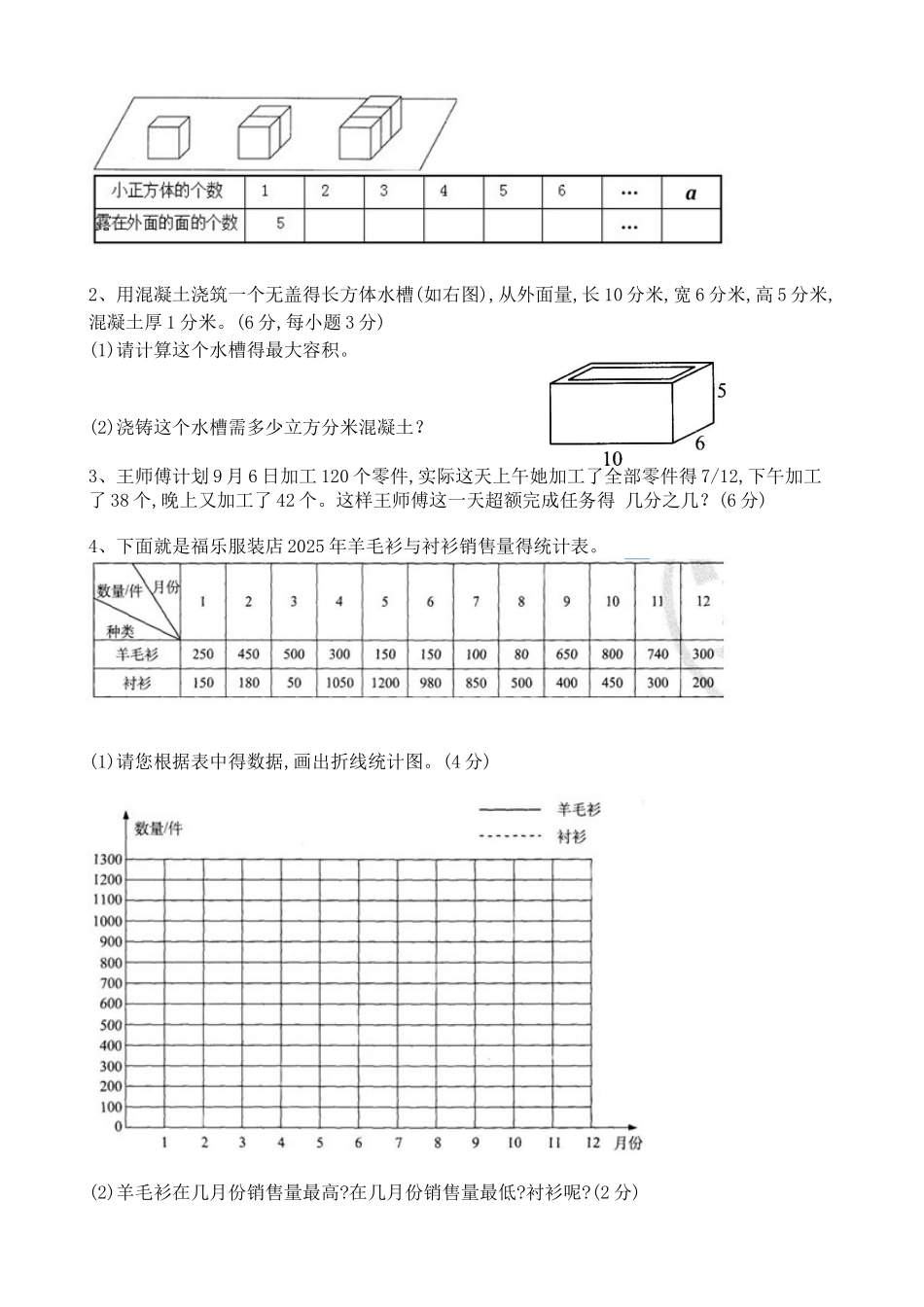 2025-2025人教版五年级下册数学期末考试卷及答案_第3页