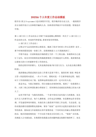 2025it个人年度工作总结模板