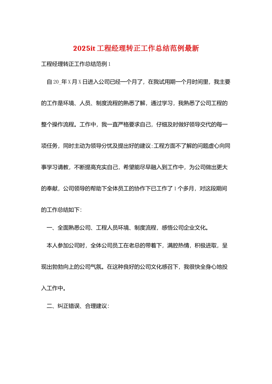2025it项目经理转正工作总结范例最新_第1页