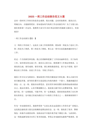 2025一周工作总结报告范文5篇