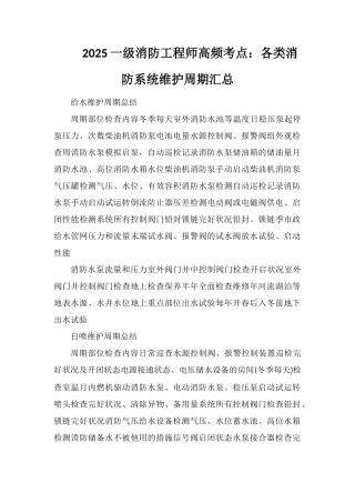 2025一级消防工程师高频考点：各类消防系统维护周期汇总