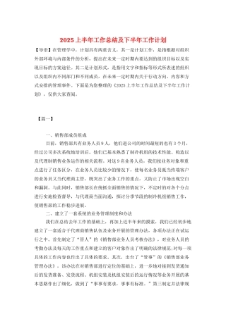 2025上半年工作总结及下半年工作计划