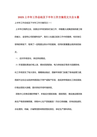 2025上半年工作总结及下半年工作计划范文大全5篇