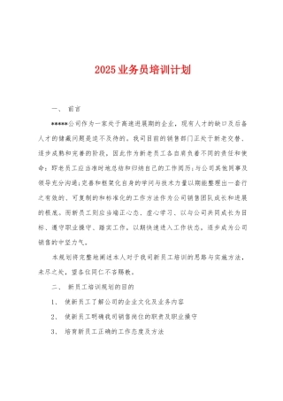 2025业务员培训计划