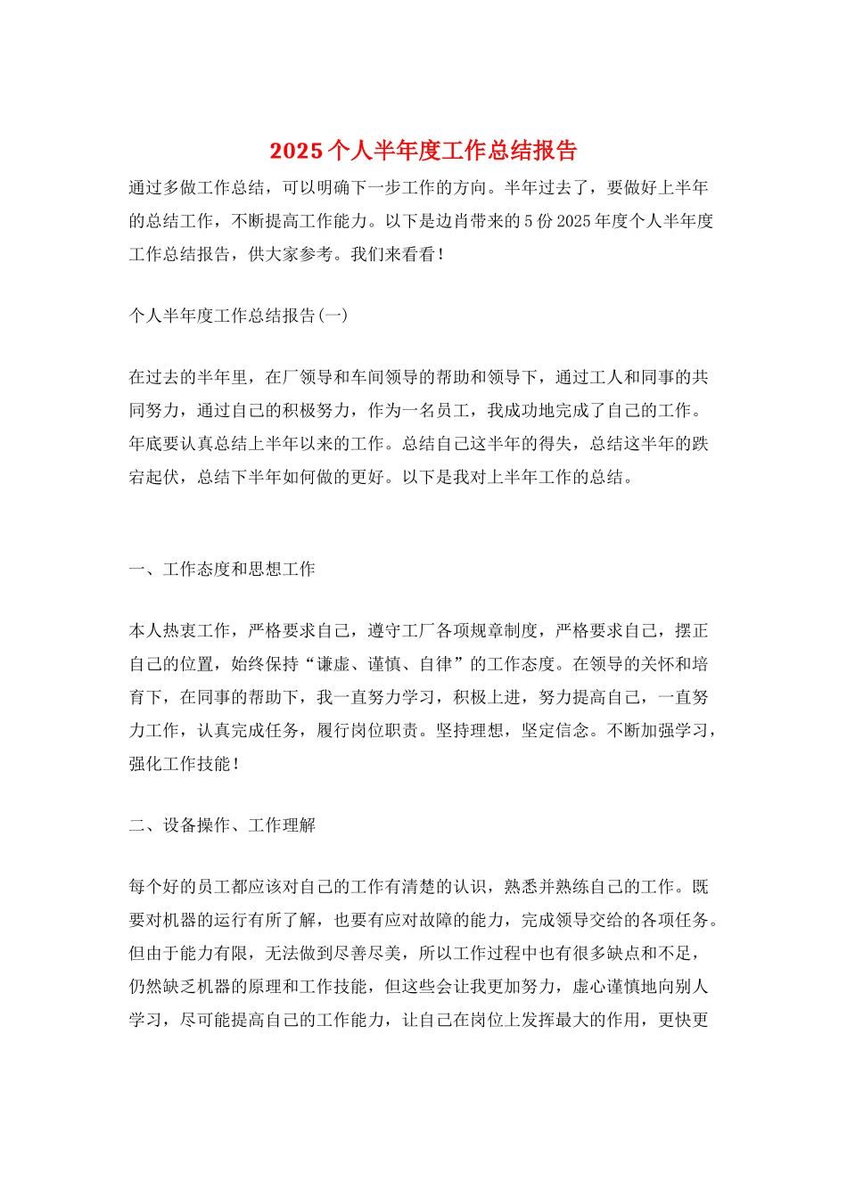 2025个人半年度工作总结报告_第1页