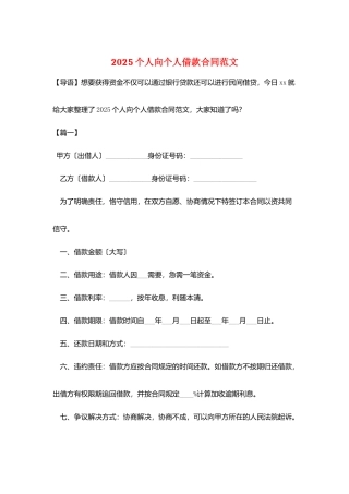 2025个人向个人借款合同范文