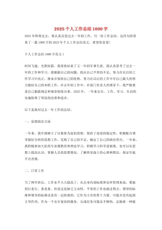 2025个人工作总结1000字