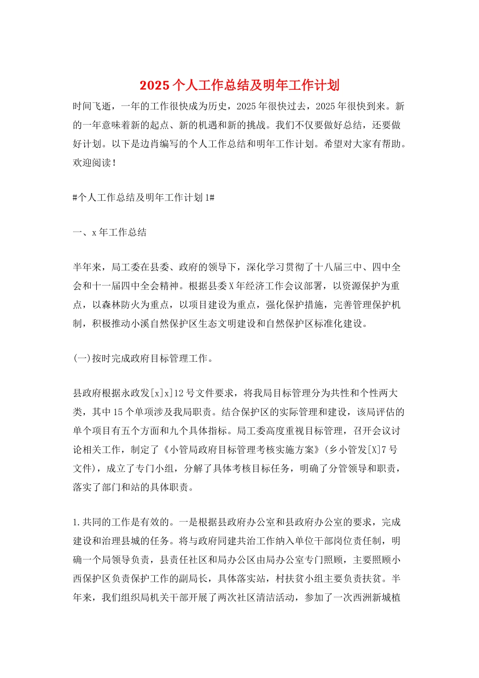 2025个人工作总结及明年工作计划_第1页