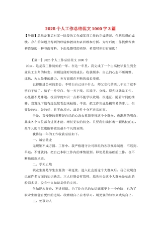 2025个人工作总结范文1000字3篇