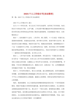 2025个人工作检讨书