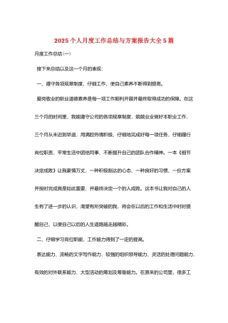 2025个人月度工作总结与计划报告大全5篇