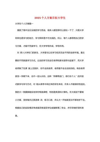 2025个人计划目标大学生