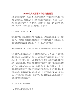 2025个人试用期工作总结最新版