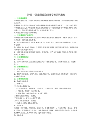 2025中国最新分娩镇痛专家共识