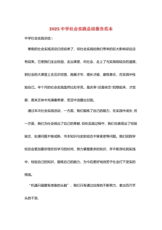 2025中学社会实践总结报告范本