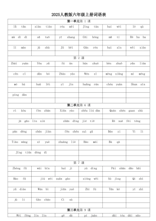 2025人教版六年级上册词语表拼音
