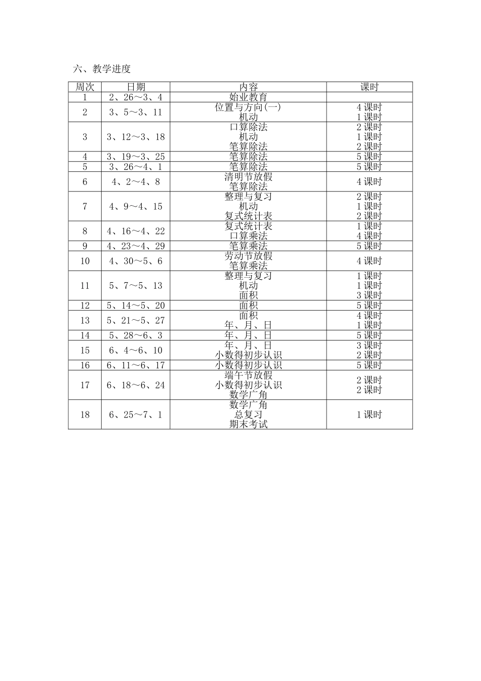 2025人教版三年级下册数学教学计划_第3页